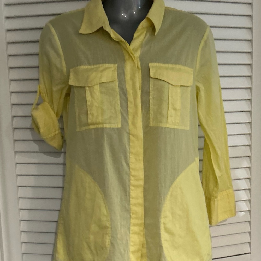 Theory Yellow Button Down/Up Top Long Sleeve With… - image 8